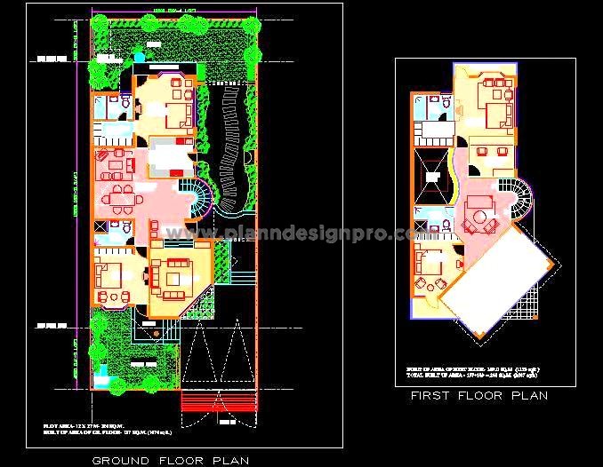 Double Storey Duplex CAD Layout with Garden & Terrace